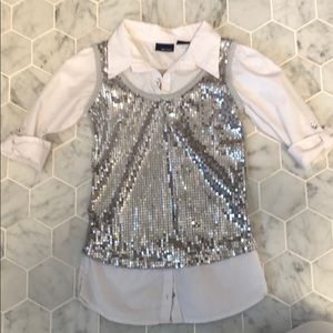 White blouse with attached sequin tank